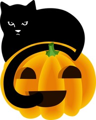 Fototapeta premium Black Cat Peeking Over the Top of a Halloween Pumpkin