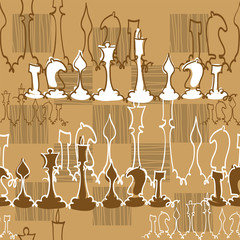 Seamless  pattern with chessmen and chessboard.