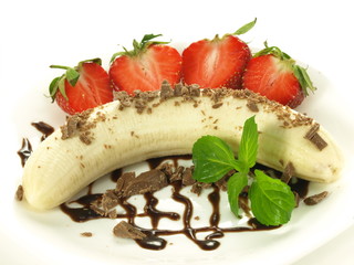 Banana with strawberries