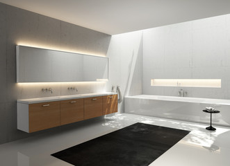Grey white, wood sink, modern elegant luxury bathroom,