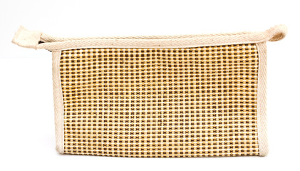 Brown cotton bag on white isolated background