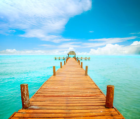 Vacations And Tourism Concept. Jetty on Isla Mujeres, Mexico