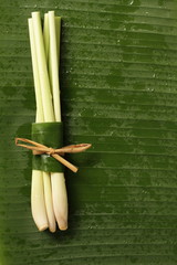 Lemongrass on banana leaves.