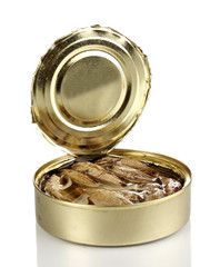 Open tin can isolated on white