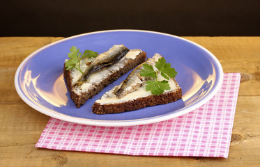Tasty sandwiches with sprats