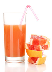 Sliced grapefruit and juice isolated on white