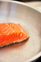 Salmon fillet in pan