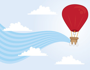 Fototapeta premium Hot air balloon floating through clouds in the sky