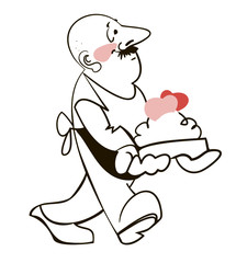 A lover  man baked a cake for Valentine's Day