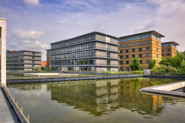 Postmodern office buildings in Bürgerpark, Saarbrücken
