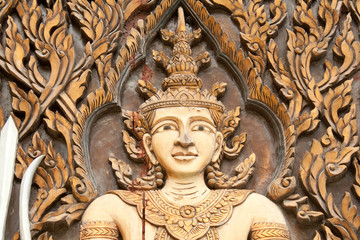carving Wood at Door of Thailand's Temple