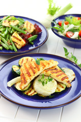 Grilled cheese with vegetables and salad