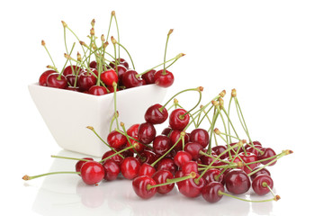 Naklejka na ściany i meble Ripe cherry berries isolated on white