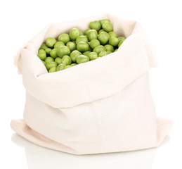 Green peas in bag isolated on white