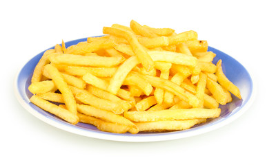 Potatoes fries in the plate isolated on white