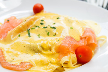 close-up of plate of pasta