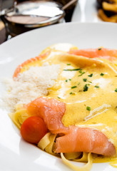 close-up of plate of pasta
