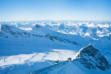 Slopes in Kitzsteinhorn ski resort near Kaprun, Austrian Alps