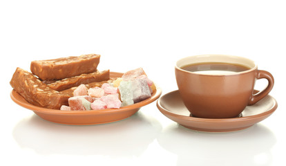 A cup of tea with a delicious turkish delight and sherbet