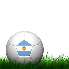 3D Football Argentina Flag Patter in green grass on white backgr