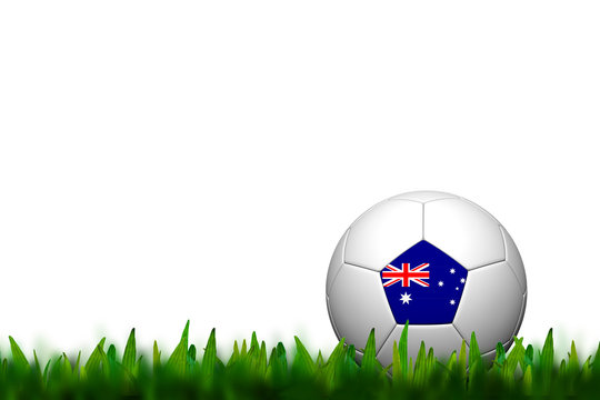 3D Soccer balll Australia Flag Patter on green grass over white