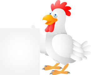 Funny Little Hen Cartoon With Blank Sign