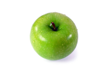 Green apple with drop water isolated on a white background