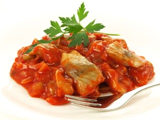 Portion of herring, closeup, isolated