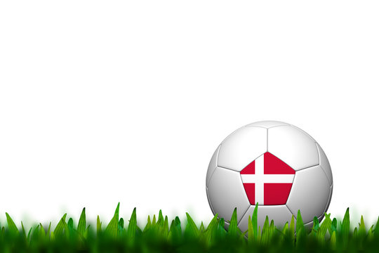 3D Soccer balll Denmark Flag Patter on green grass over white ba