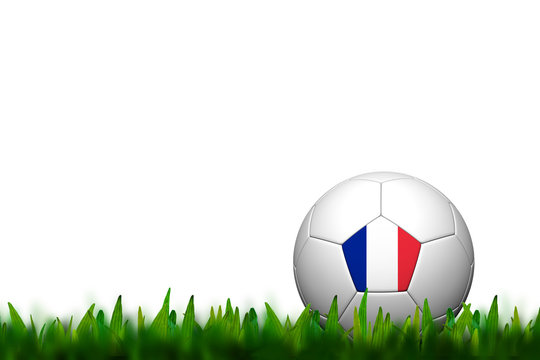 3D Soccer balll France Flag Patter on green grass over white bac