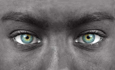 Blue human eyes closeup