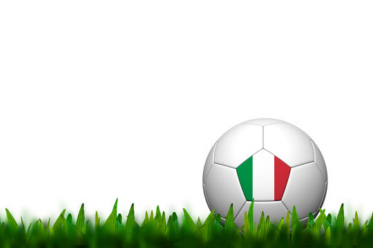 3D Soccer balll Italy Flag Patter on green grass over white back