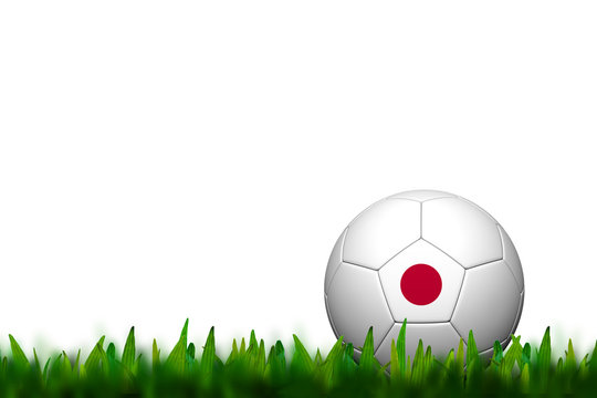 3D Soccer balll Japan Flag Patter on green grass over white back