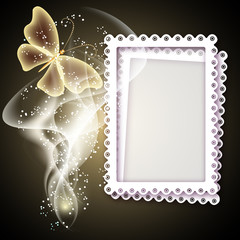 Background with photo frame, butterfy and smoke