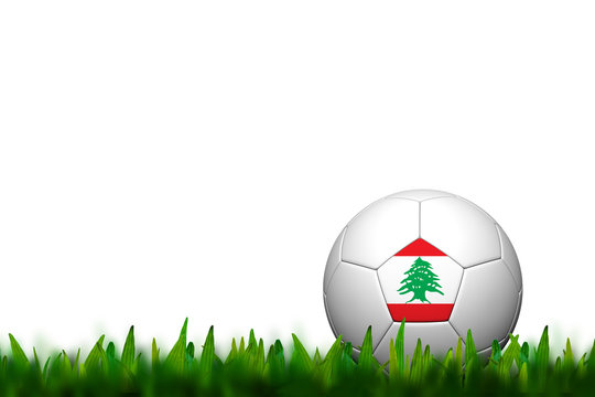 3D Soccer balll Lebanon Flag Patter on green grass over white ba