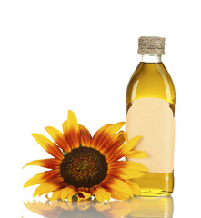sunflower oil and sunflower isolated on white