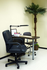 Workplace of manicure master in the beauty salon