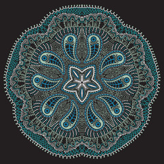 ornamental round lace pattern, circle background with many detai