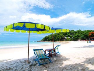 Two chairs and umbrella tropical beach in Samed Island, Thailand