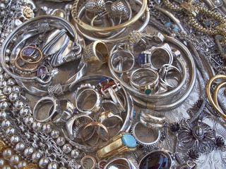 gold and silver jewels closeup