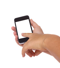 holding and pinting at modern smartphone
