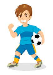 Cartoon illustration of a boy holding a soccer ball