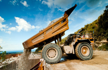 bulldozer excavator in quarry