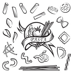 set of various pasta elements