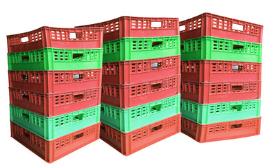 Three stack of plastic crates