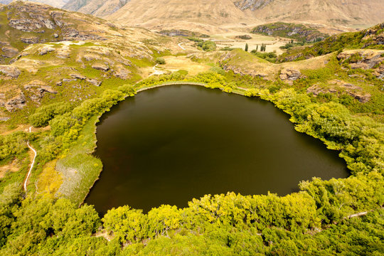 Green oasis in dry highlands of Central Otago, NZ