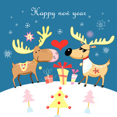 Naklejka premium Christmas card with a moose