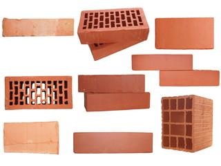 Set red brick isolated on white background