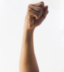 clenched fist hand closeup white background
