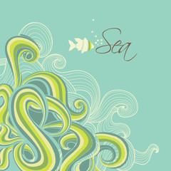 Retro sea waves marine background